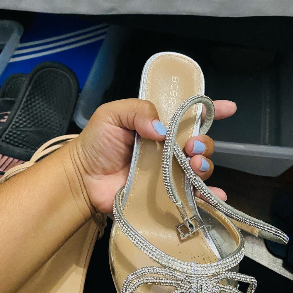 BCBGMaxAzria Silver Strappy Heels